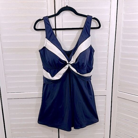 Robby Len Swimdress Size 20W Navy Blue & White EUC - Picture 3 of 15